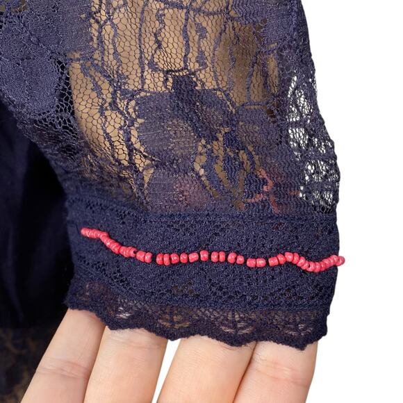 Candela Free People RARE Blue Lace Beaded Prairie Boho Dress SZ M - Picture 7 of 13